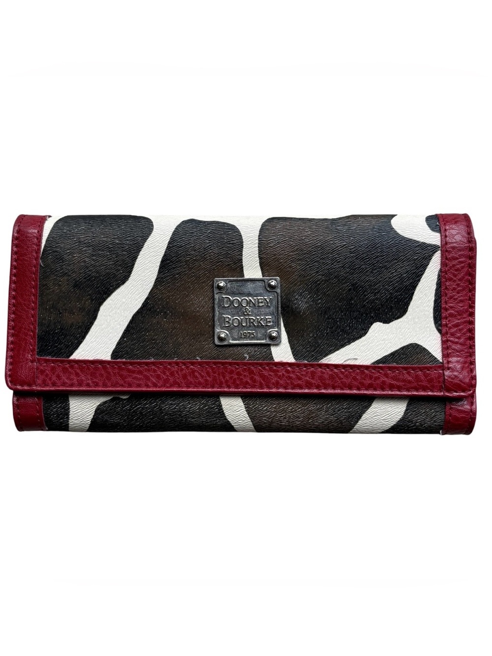 Dooney & Bourke Black, White & Dark Red Zebra-Print Continental Wallet